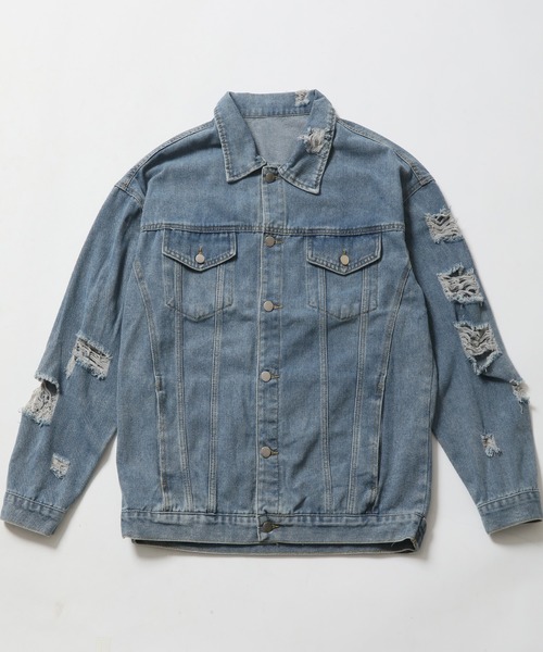 ARCADE（アーケード）の「春服 Gジャン オーバーサイズ クラッシュダメージ加工 デニムジャケット -ARCADE Limited Line-（デニムジャケット・メンズ・ブラック/ブルー・M/L/XL）」の3枚目の写真