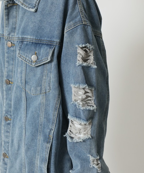 ARCADE（アーケード）の「春服 Gジャン オーバーサイズ クラッシュダメージ加工 デニムジャケット -ARCADE Limited Line-（デニムジャケット・メンズ・ブラック/ブルー・M/L/XL）」の6枚目の写真