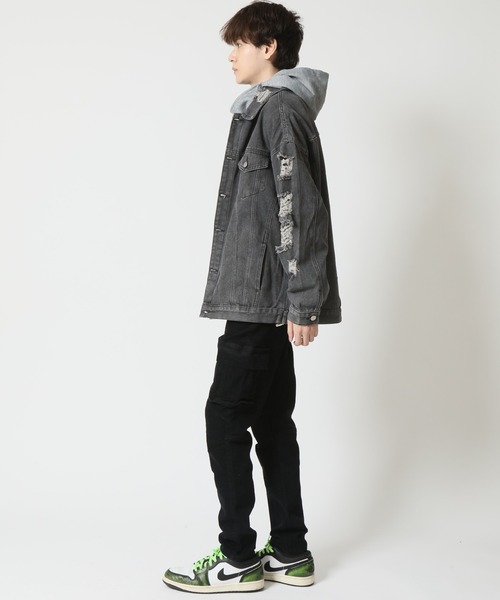 ARCADE（アーケード）の「春服 Gジャン オーバーサイズ クラッシュダメージ加工 デニムジャケット -ARCADE Limited Line-（デニムジャケット・メンズ・ブラック/ブルー・M/L/XL）」の17枚目の写真