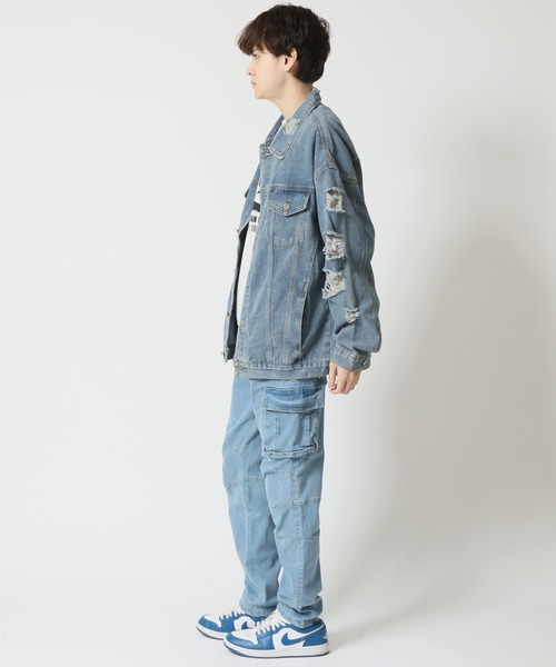 ARCADE（アーケード）の「春服 Gジャン オーバーサイズ クラッシュダメージ加工 デニムジャケット -ARCADE Limited Line-（デニムジャケット・メンズ・ブラック/ブルー・M/L/XL）」の10枚目の写真
