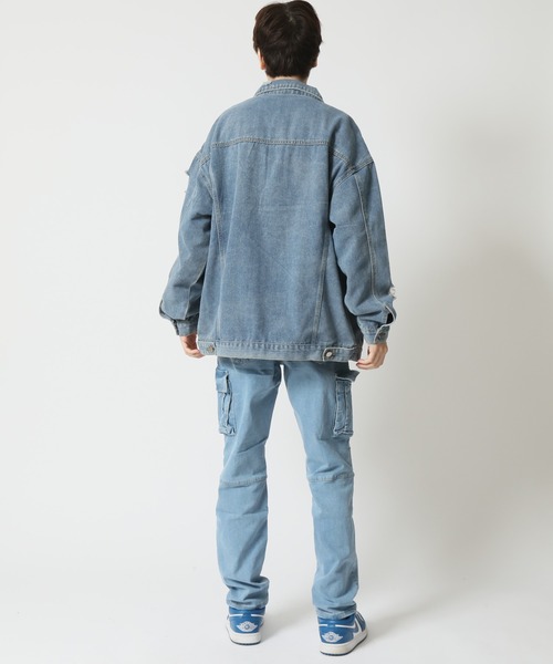 ARCADE（アーケード）の「春服 Gジャン オーバーサイズ クラッシュダメージ加工 デニムジャケット -ARCADE Limited Line-（デニムジャケット・メンズ・ブラック/ブルー・M/L/XL）」の11枚目の写真