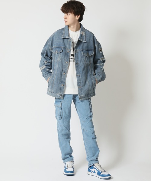 ARCADE（アーケード）の「春服 Gジャン オーバーサイズ クラッシュダメージ加工 デニムジャケット -ARCADE Limited Line-（デニムジャケット・メンズ・ブラック/ブルー・M/L/XL）」の9枚目の写真