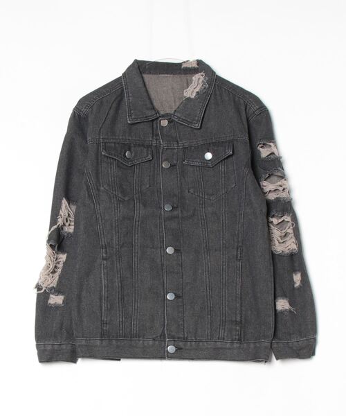 ARCADE（アーケード）の「春服 Gジャン オーバーサイズ クラッシュダメージ加工 デニムジャケット -ARCADE Limited Line-（デニムジャケット・メンズ・ブラック/ブルー・M/L/XL）」の18枚目の写真