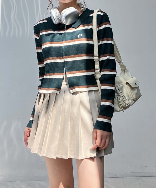 セール】◇ワンポイントロゴ刺繍 ダブルジップカーディガン