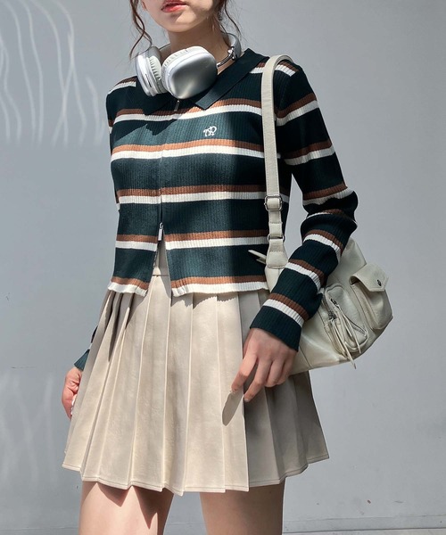 セール】◇ワンポイントロゴ刺繍 ダブルジップカーディガン