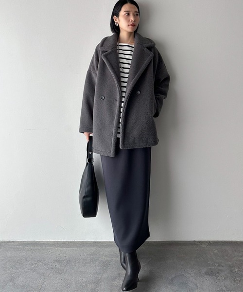 Doux archives(ドゥアルシーヴ)の「ミクロボアムートンコート(ムートンコート・レディース・ブラウン/チャコールグレー・38)」の12枚目の写真
