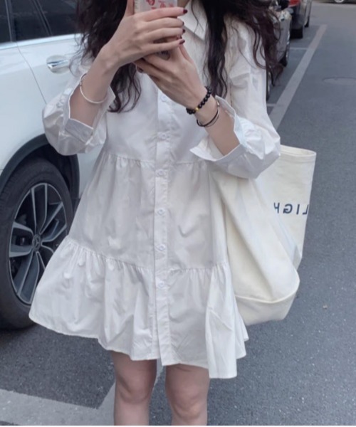 .KOM(ドットコム)の「『.KOM/ドットケーオーエム』シャツワンピース 長袖 【CN】(ワンピース・レディース・ホワイト/ブラック・M)」の21枚目の写真