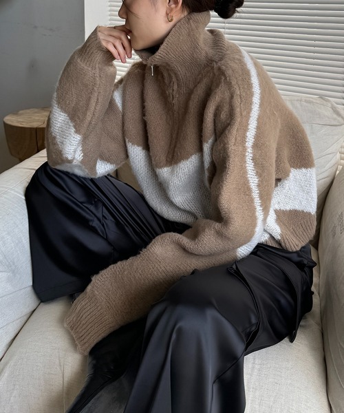 CE'E_SE'E（シーシー）の「ハーフジップジャガード起毛ニット（ニット/セーター・レディース・ブラック/ベージュ/グレー・FREE）」の3枚目の写真