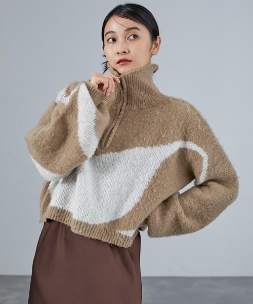 CE'E_SE'E（シーシー）の「ハーフジップジャガード起毛ニット（ニット/セーター・レディース・ブラック/ベージュ/グレー・FREE）」の6枚目の写真