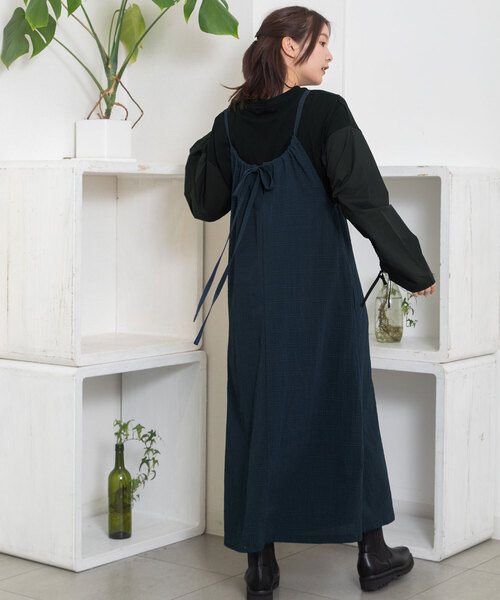 POU DOU DOU（プードゥドゥ）の「バックリボンギャザーワンピース（ワンピース・レディース・ネイビー/ブラック・M）」の7枚目の写真