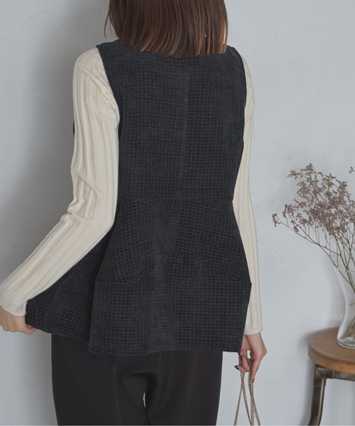 【セール】ゴールド釦ツイードペプラムベスト（ベスト）｜each（イーチ）