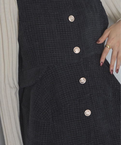 【セール】ゴールド釦ツイードペプラムベスト（ベスト）｜each（イーチ）