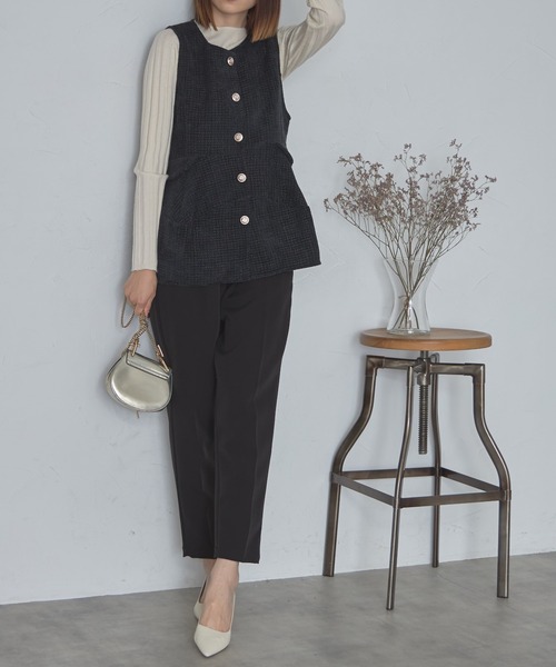 【セール】ゴールド釦ツイードペプラムベスト（ベスト）｜each（イーチ）