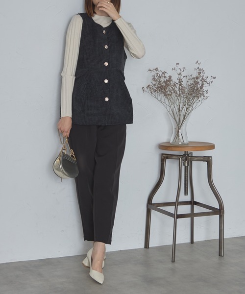 【セール】ゴールド釦ツイードペプラムベスト（ベスト）｜each（イーチ）