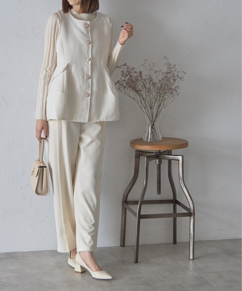 【セール】ゴールド釦ツイードペプラムベスト（ベスト）｜each（イーチ）