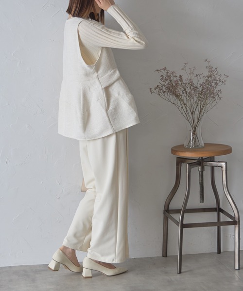 【セール】ゴールド釦ツイードペプラムベスト（ベスト）｜each（イーチ）