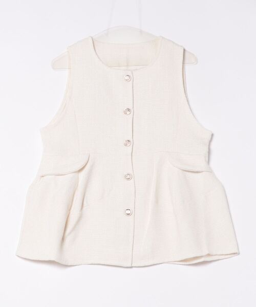 【セール】ゴールド釦ツイードペプラムベスト（ベスト）｜each（イーチ）