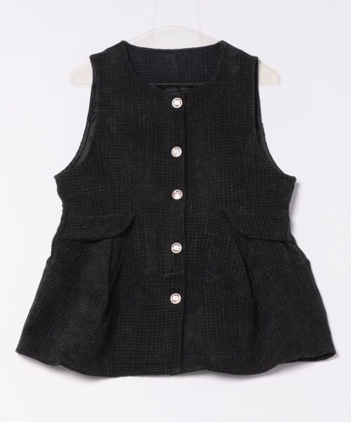 【セール】ゴールド釦ツイードペプラムベスト（ベスト）｜each（イーチ）