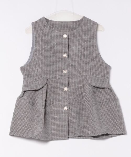 【セール】ゴールド釦ツイードペプラムベスト（ベスト）｜each（イーチ）