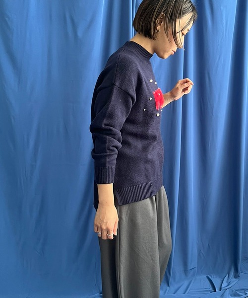パール+フェザーロゴニットトップス LHELBIE│Eimee Law