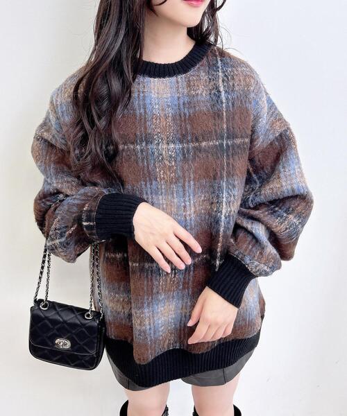 INGNI(イング)の「チェックリブチュニックトップス(その他トップス・レディース・ブラック/ブラウン/ブラック系その他・M)」の1枚目の写真