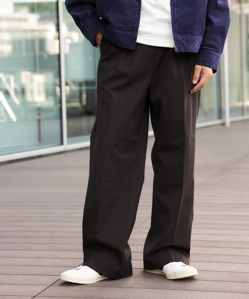 3色展開】ポリエステルレーヨン 2タック ワイドパンツ（スラックス