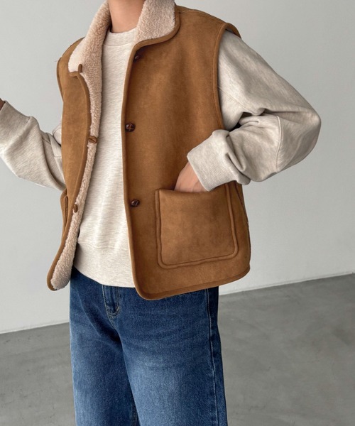 CANAL JEAN（キャナルジーン）の「El mar　フェイクムートンベスト（ベスト・レディース・ブラウン・ONE SIZE）」の2枚目の写真