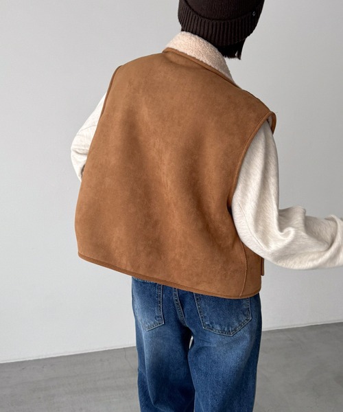 CANAL JEAN（キャナルジーン）の「El mar　フェイクムートンベスト（ベスト・レディース・ブラウン・ONE SIZE）」の3枚目の写真