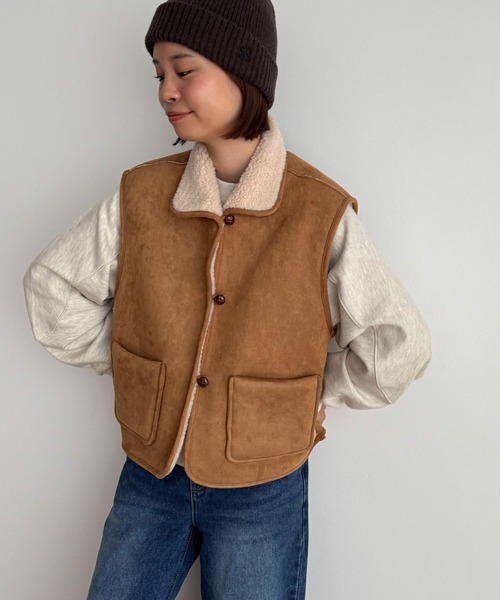 CANAL JEAN（キャナルジーン）の「El mar　フェイクムートンベスト（ベスト・レディース・ブラウン・ONE SIZE）」の4枚目の写真