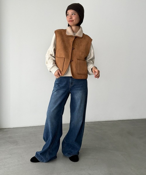 CANAL JEAN（キャナルジーン）の「El mar　フェイクムートンベスト（ベスト・レディース・ブラウン・ONE SIZE）」の13枚目の写真