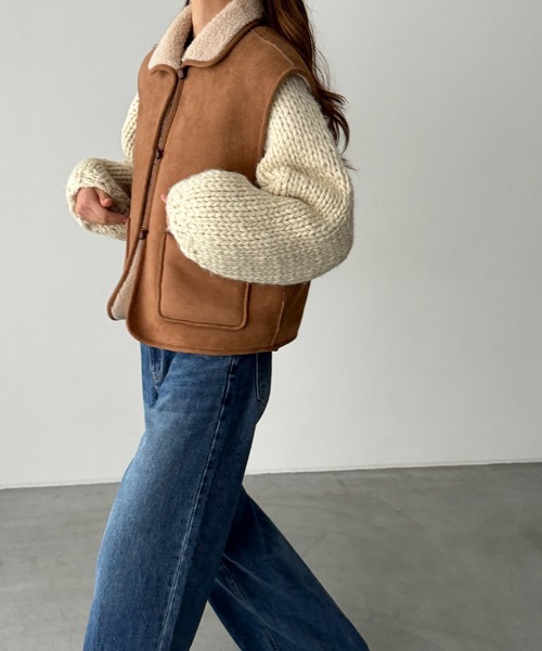 CANAL JEAN（キャナルジーン）の「El mar　フェイクムートンベスト（ベスト・レディース・ブラウン・ONE SIZE）」の14枚目の写真