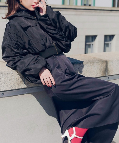 セール】シャーリングスリーブ中綿MA1ショートブルゾン