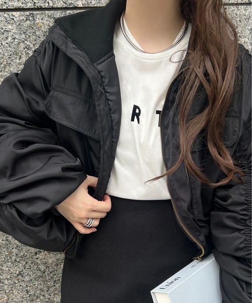 セール】シャーリングスリーブ中綿MA1ショートブルゾン