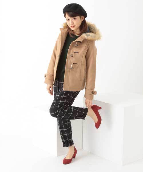 earth music&ecology（アースミュージックアンドエコロジー）の「フルフルダッフルコート（ダッフルコート・レディース・オフホワイト/杢グレー/ブルー/ピンク/レッド/キャメル/グリーン/サックスブルー/イエロー/ネイビー・LARGE/MEDIUM/SMALL）」の8枚目の写真