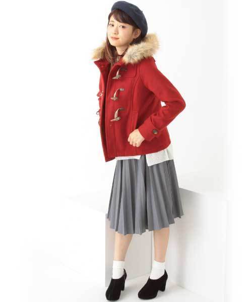 earth music&ecology（アースミュージックアンドエコロジー）の「フルフルダッフルコート（ダッフルコート・レディース・オフホワイト/杢グレー/ブルー/ピンク/レッド/キャメル/グリーン/サックスブルー/イエロー/ネイビー・LARGE/MEDIUM/SMALL）」の10枚目の写真