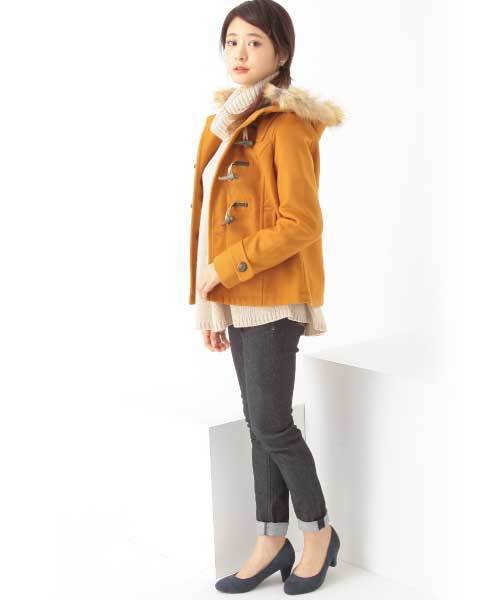 earth music&ecology（アースミュージックアンドエコロジー）の「フルフルダッフルコート（ダッフルコート・レディース・オフホワイト/杢グレー/ブルー/ピンク/レッド/キャメル/グリーン/サックスブルー/イエロー/ネイビー・LARGE/MEDIUM/SMALL）」の7枚目の写真