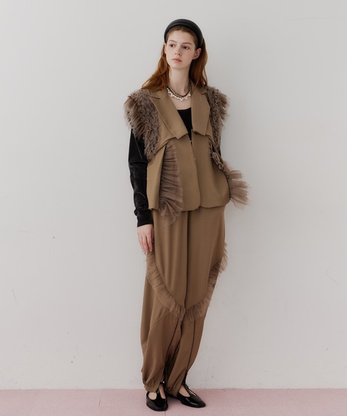 LA BELLE ETUDE フロント裾ZIPチュールフリルデザインパンツ フロント裾ZIPチュールフリルデザインパンツ【セットアップ対応