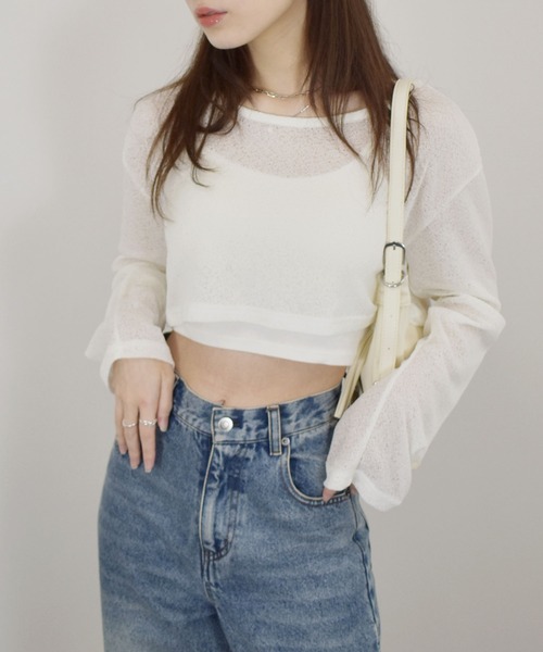  JEANS/クロップドトップ丈長袖トップス 新作コレクション ZOZO限定】ショート丈シアートップス／short sheer top