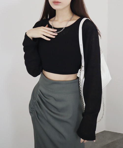 【DELPOZO】オーガンジー切替 シアー クロップド トップ cjfj160674-01.jpg