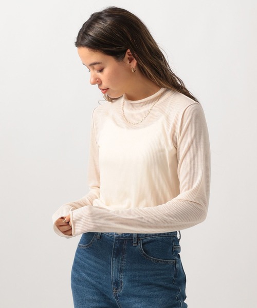 BAYFLOW（ベイフロー）の「[レイヤードスタイルに]シアーハイネックプルオーバー（Tシャツ/カットソー・レディース・オフホワイト/ブラック・FREE）」の7枚目の写真