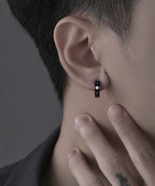 SBG（エスビー）の「SBG ストーンフープピアス 片耳（ピアス（片耳用）・メンズ・ブラック/シルバー・FREE）」の10枚目の写真