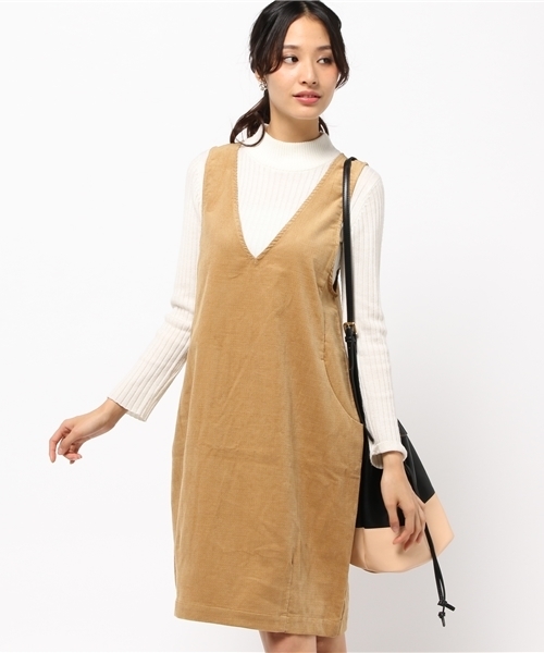 ikka(イッカ)の「ワッフルコーデュロイワンピース(ワンピース・レディース・ネイビー/キャメル・LARGE/MEDIUM)」の1枚目の写真