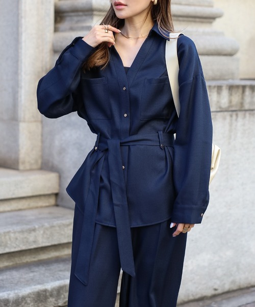 セール】ライトツイードベルト付シャツ（シャツ/ブラウス