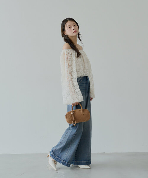 【未使用】mideal バイカラーチュールボリュームブラウス シアー素材 LADYMADE ブラウス シャツ バイカラーボリュームシアーブラウス