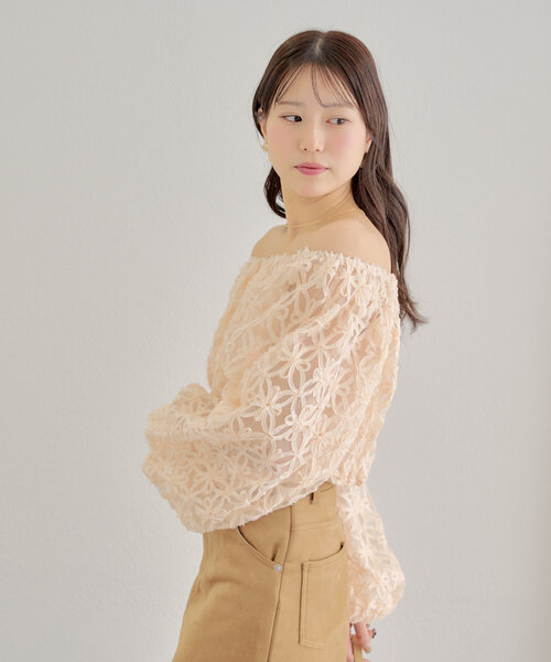 rosymonsterフラワークチュールブラウス WEB限定】フラワーラッセルレース ブラウス / 組曲 S