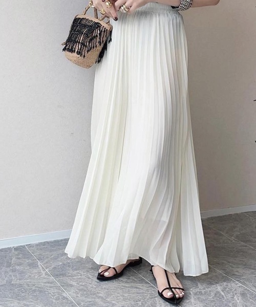 aquagarage（アクアガレージ）の「シフォンプリーツワイドパンツ（その他パンツ・レディース・アイボリー/ピンクベージュ/ブラック/ライトグリーン/ダークグレー・M/L/P）」の2枚目の写真