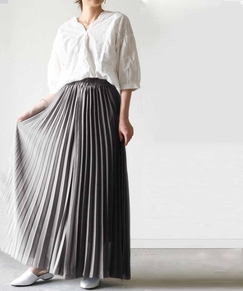 aquagarage（アクアガレージ）の「シフォンプリーツワイドパンツ（その他パンツ・レディース・アイボリー/ピンクベージュ/ブラック/ライトグリーン/ダークグレー・M/L/P）」の4枚目の写真