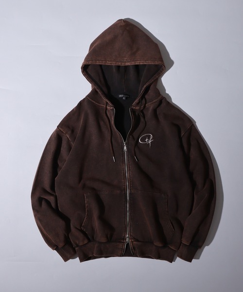 bike star(バイクスター)の「One-point embroidery grunge zip-up hoodie / ワンポイント刺繍 グランジ加工ジップアップパーカー unisex(パーカー・メンズ・チャコール/ブラウン/ピンク/オフホワイト・L/M)」の15枚目の写真