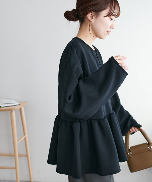 DISCOAT（ディスコート）の「【WEB限定】ペプラムノーカラージャケット（ノーカラージャケット・レディース・ブラック/グレイッシュベージュ/アイボリー/チャコールグレー・FREE）」の6枚目の写真