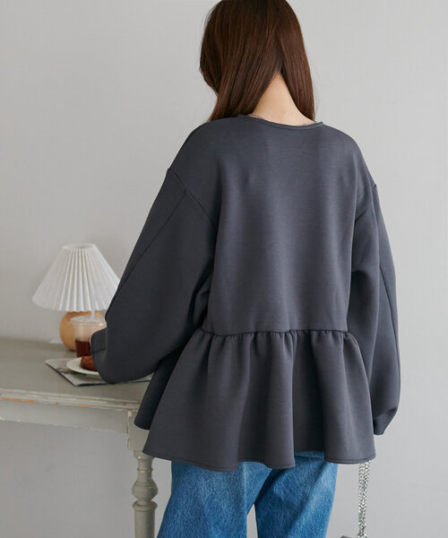 DISCOAT（ディスコート）の「【WEB限定】ペプラムノーカラージャケット（ノーカラージャケット・レディース・ブラック/グレイッシュベージュ/アイボリー/チャコールグレー・FREE）」の22枚目の写真